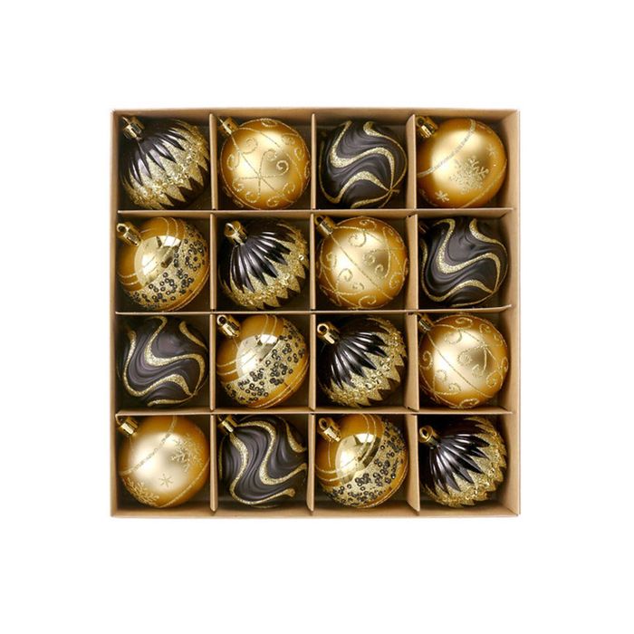 Catzon 16 Pcs Christmas Balls 6CM Painted Ornaments for Xmas Tree Garland Decor-Black Gold