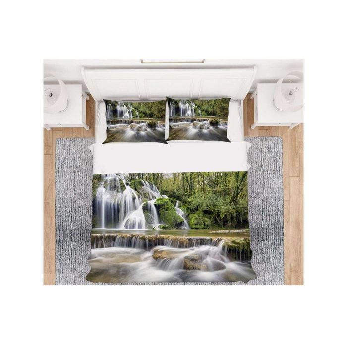 3D Forest Waterfall 76 Bed Pillowcases Quilt King Single Size