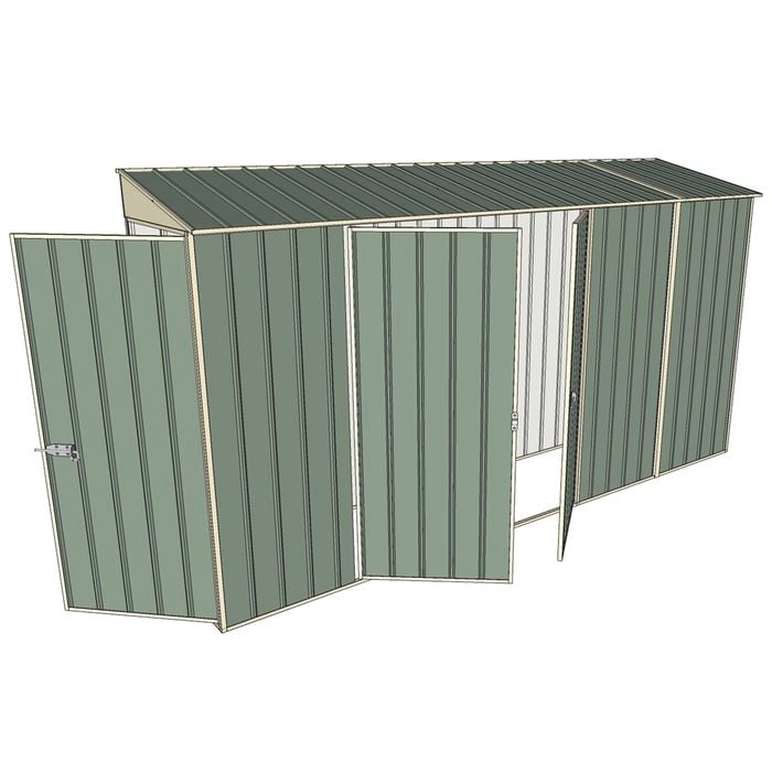 Build-a-Shed 0.8 x 3.7 x 2m Hinged Door Tunnel Shed With Double Hinged Side Doors - Green