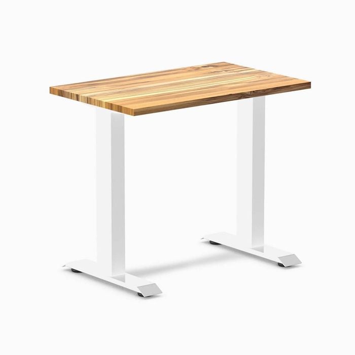 Desky Fixed Height Mini Teak Hardwood Desk 800 X 500mm White Frame