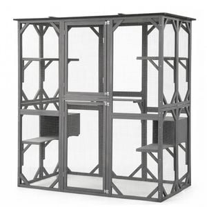 i.Pet Cat House 181cm Outdoor Catio Enclosure Walk-In Large Rabbit Hutch Grey