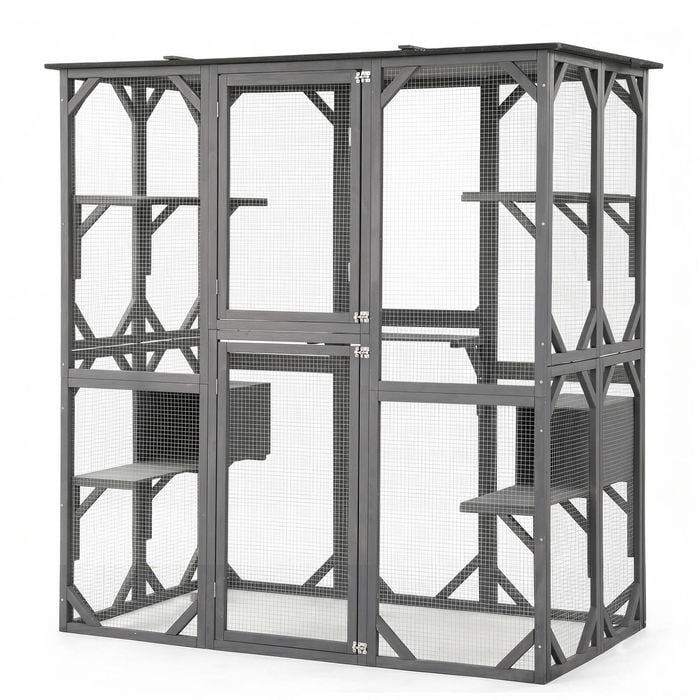 i.Pet Cat House 181cm Outdoor Catio Enclosure Walk-In Large Rabbit Hutch Grey