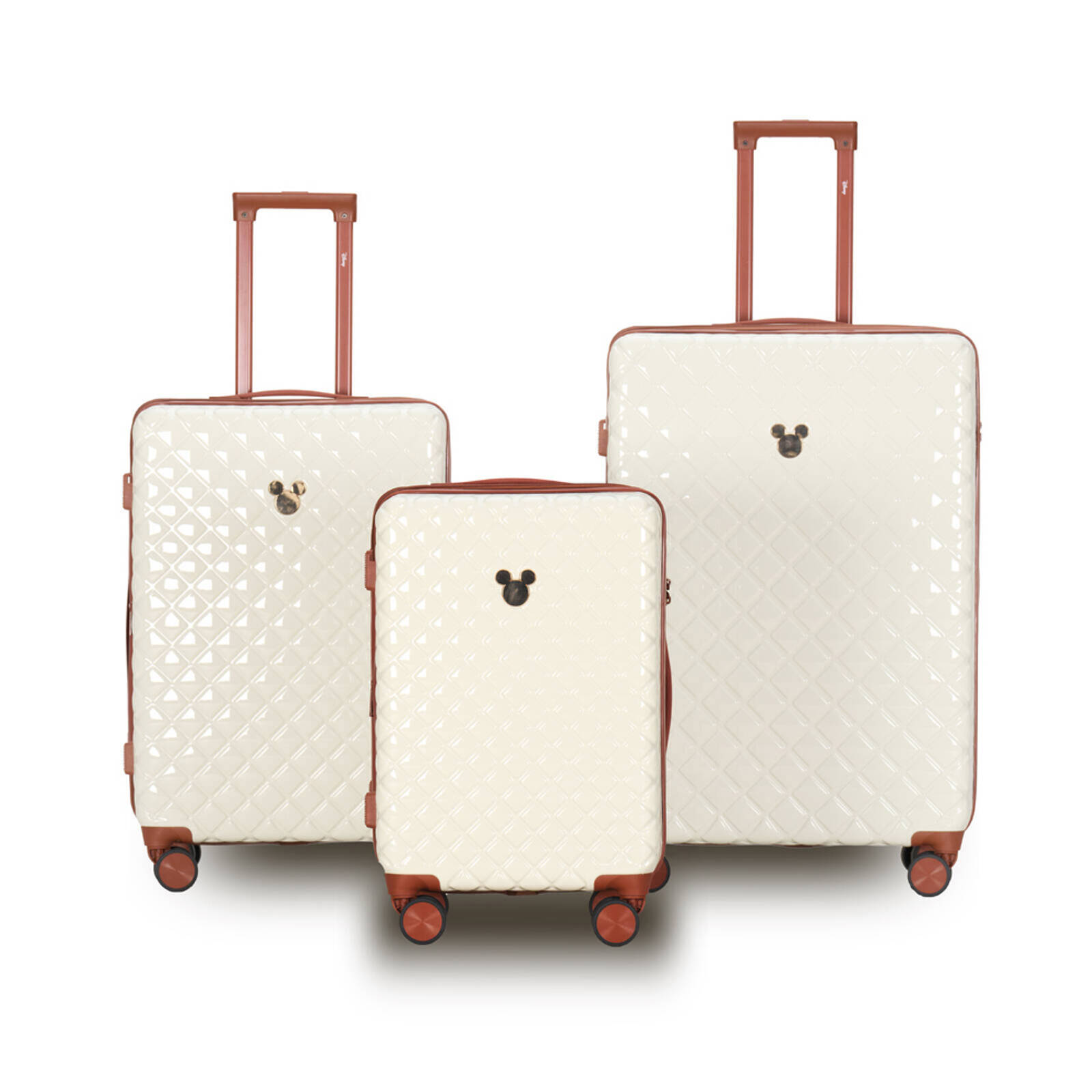Disney Gold Carry On Luggage 3pc Disney Mickey Suitcase Trolley Luggage Set  Ivory/Tan
