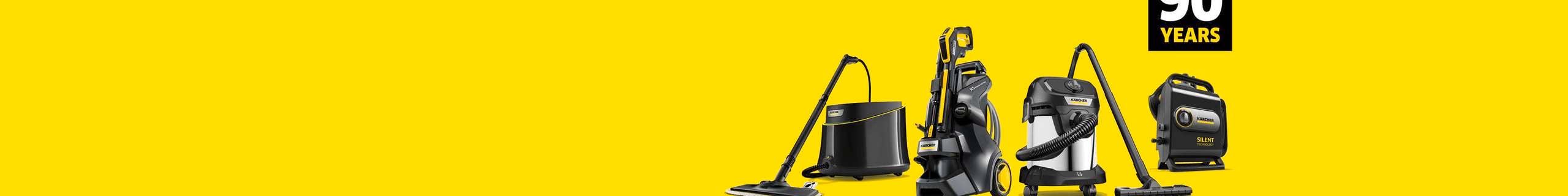 Karcher branded header with pressure washers in shot