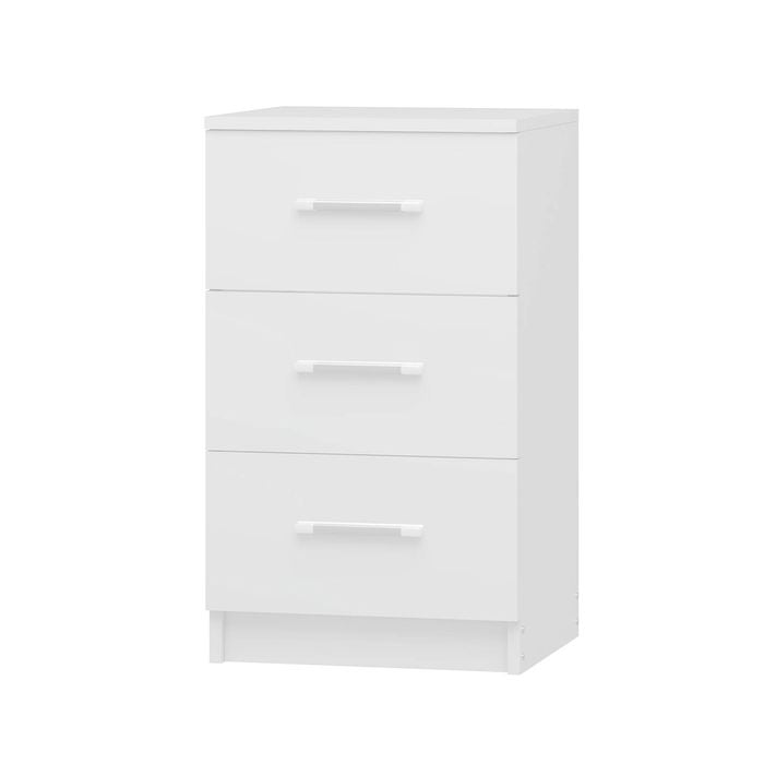 Advwin Bedside Table 3 Drawers White 66cm Height Nightstand Storage Cabinet