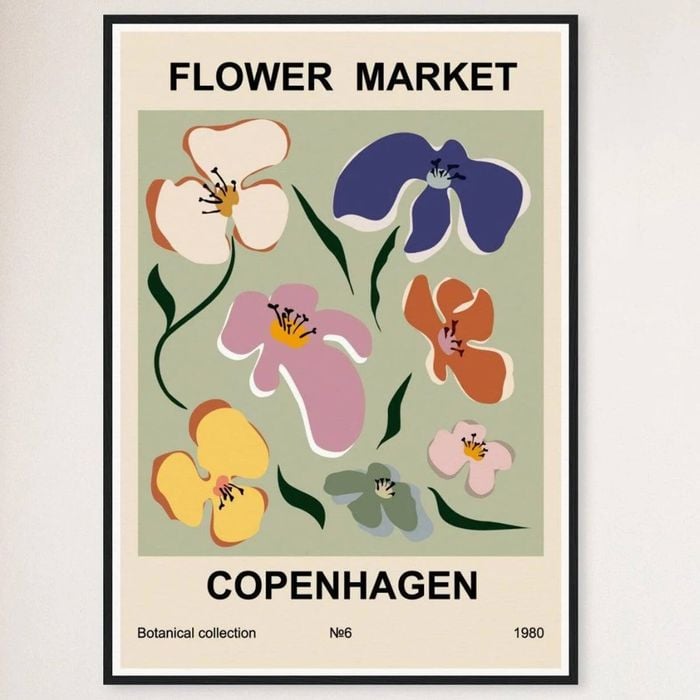 Galrie Flower Market Copenhagen 1980 Art Print - Abstract Floral Poster, Black Frame, 50 x 70cm (20 x 28inch)