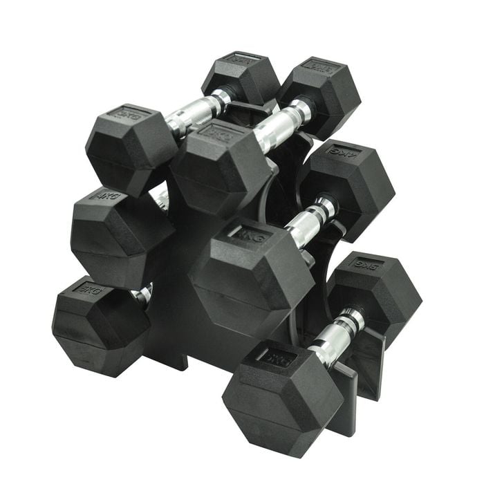 3KG-4KG-5KG Total 24KG Hex Rubber Dumbell Weight Set with PVC Rack