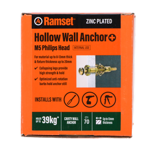 Ramset Hollow Wall Anchor Plus ZP 8-13mm 70 Pack