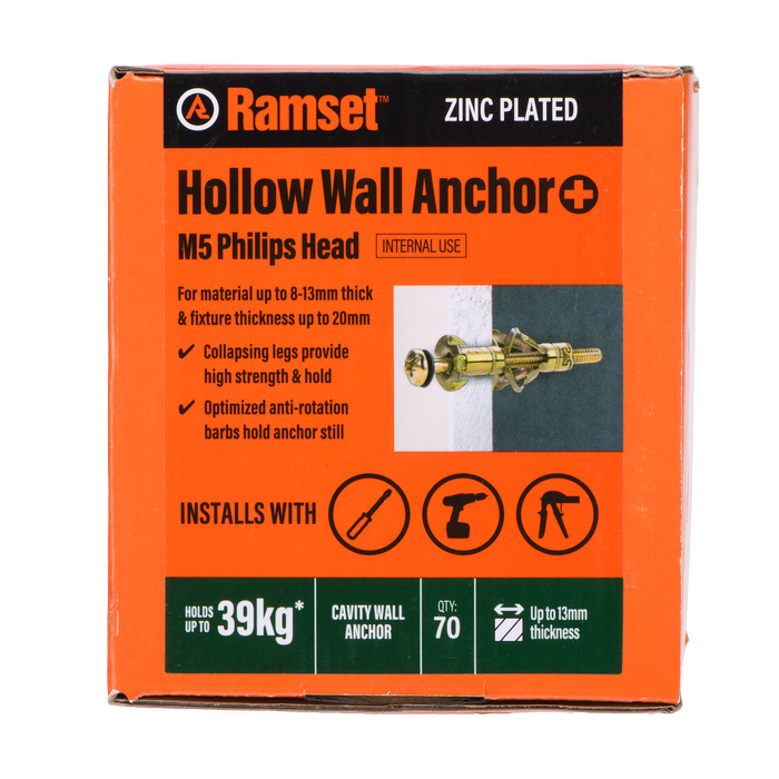 Ramset Hollow Wall Anchor Plus ZP 8-13mm 70 Pack