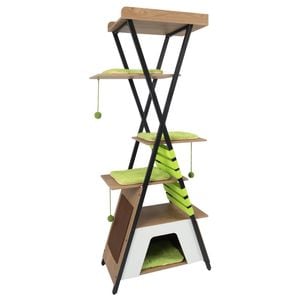 Costway Modern Cat Tree 185cm 5tier Tower Condo X-shape Scratching Green