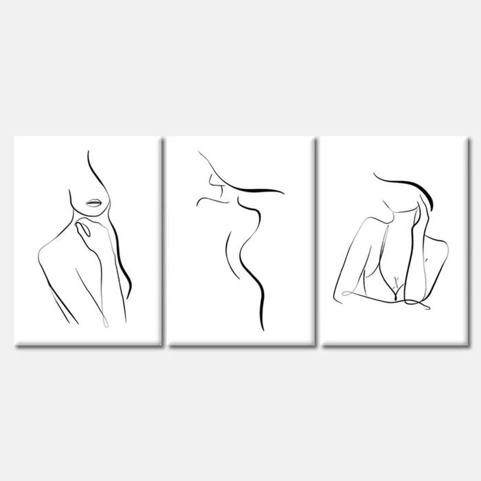 3 Set of Girl with Hat Line Art Print 100% Australian Made 3 x 40x50cm (Stretched Canvas)