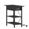 Advwin Side Table Flip Top Sofa End Table w/ Charging Station Narrow Bedside Table Black
