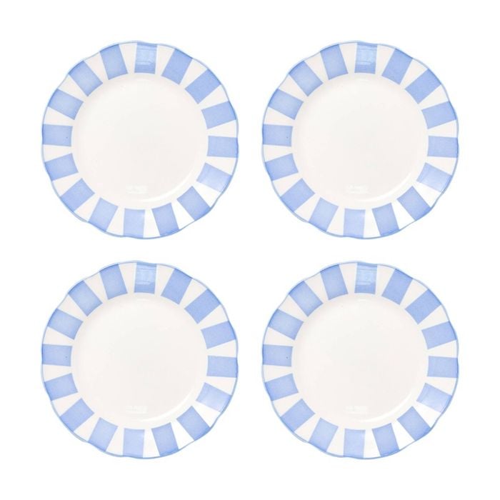 4pc Porto Emery Porcelain Kitchen Dinner Plate Set Sky Blue Stripe