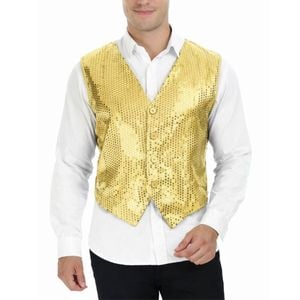 S Sequin Vest Waistcoat Disco Sparkle Costume Dance Party One Size Gold