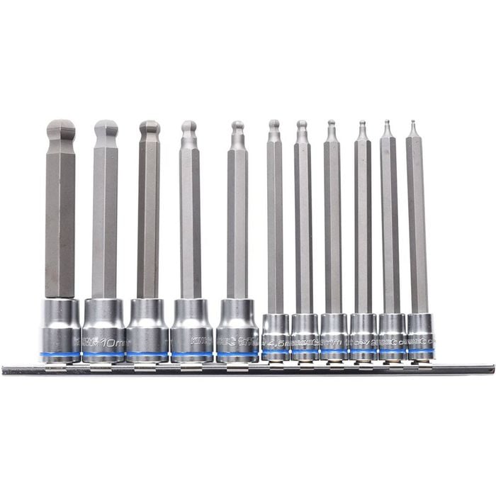 Kincrome 11 Piece 1/4" and 3/8" Drive Metric Long Series Ball-End Hex Socket Set