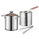 NNEOBA 3PCS Deep Fryer Pot Set 304 Stainless Steel Fry Silver