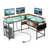 Costway L-shaped Gaming Desk W/led Lights & Power Outlets Office Computer Table