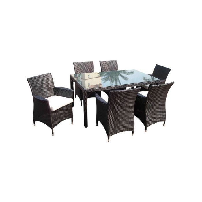 Outdoor Roman Seater Wicker And Glass Top Dining Setting