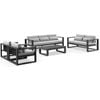 Santorini 3+2+1+1 Outdoor Aluminium Lounge Set Charcoal With Coffee Table & Olefin Light Grey Cushions