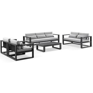 Santorini 3+2+1+1 Outdoor Aluminium Lounge Set Charcoal With Coffee Table & Olefin Light Grey Cushions