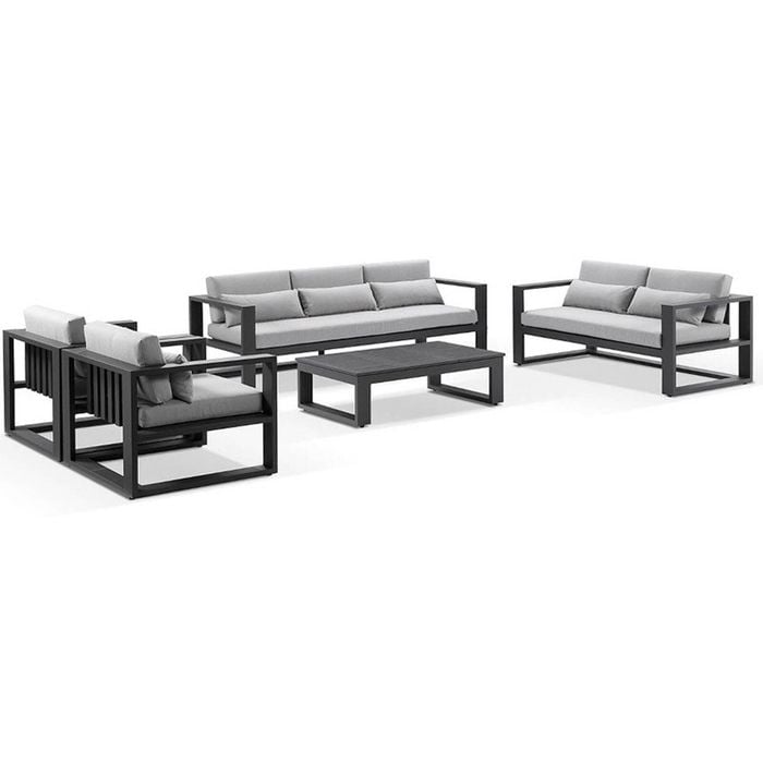 Santorini 3+2+1+1 Outdoor Aluminium Lounge Set Charcoal With Coffee Table & Olefin Light Grey Cushions