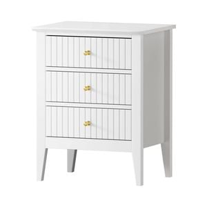 Oikiture Bedside Table 3 Drawers Nightstand White