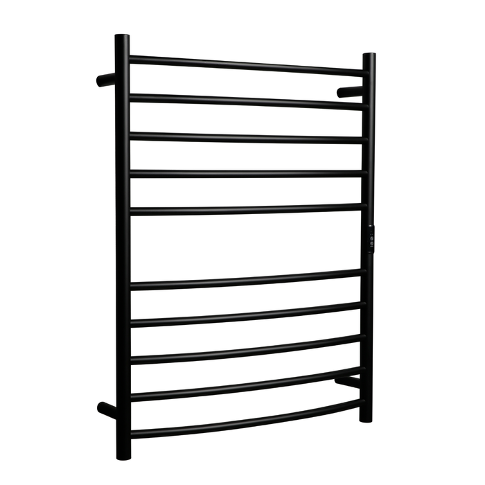 Hotwire 130W 900 x 700mm Black 10 Bar Curved Round Heated Towel Rail with Timer