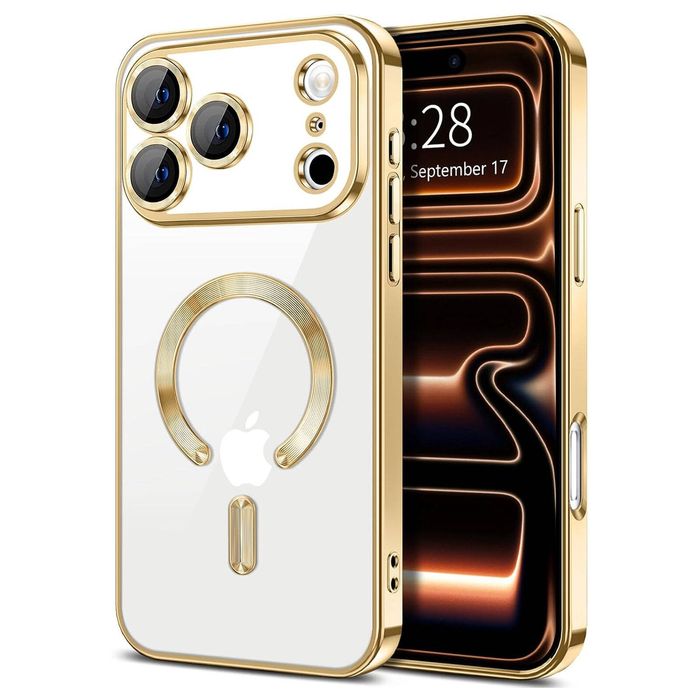 For Apple iPhone 18 Pro /17 Pro MagSafe Magnetic Case with HaloLock Shockproof Protective Electroplating Clear Cover (Gold)