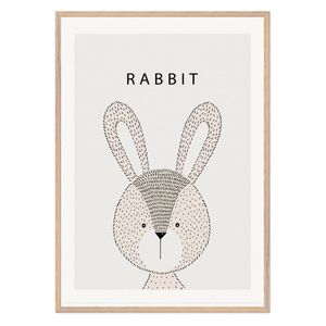 Galrie Charming Minimalist Rabbit Art Print for Modern Decor, Wood Frame, 70 x 100cm (28 x 40inch)