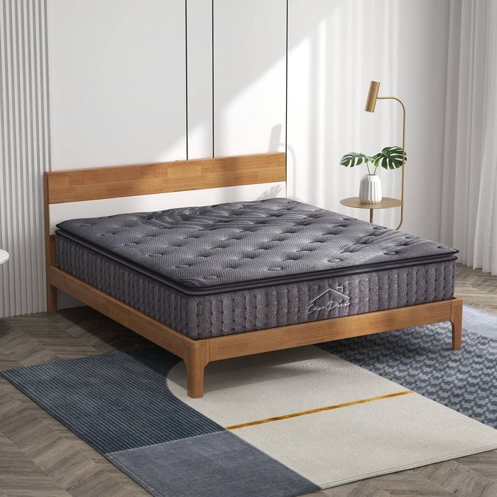 King Single Pillowtop Mattress - Bamboo Charcoal Pocket Spring Hybrid Comfort Charcoal King Single