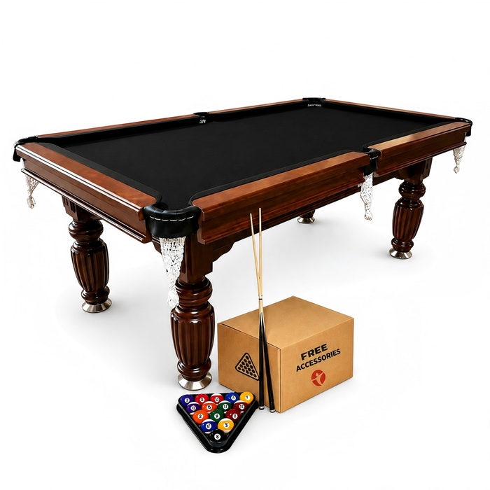 TOPONE 7FT Slate Pool Table Classic Billiard Table with Solid Wood Frame, Luxury Walnut Frame & Full Accessories - Black