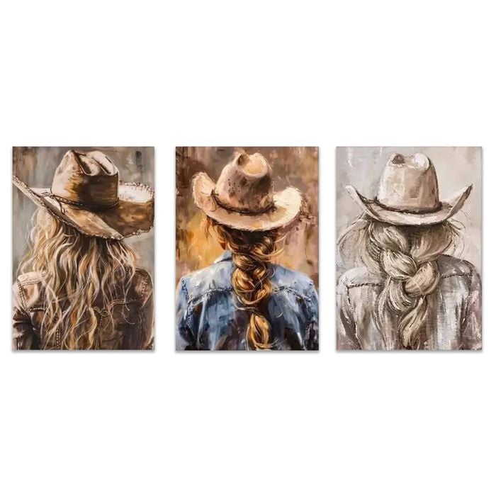 3pcs Western Cowgirl Classic Modern Portrait Print 100% Australian Made 3 x 40x60cm (Metal Print)