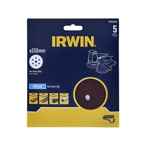 IRWIN 150mm 240 Grit Random Orbital Sanding Sheets Quick Fit- 5 Pack