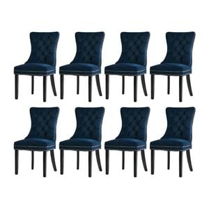 Oikiture 8x Velvet Dining Chairs Upholstered French Provincial Tufted Blue