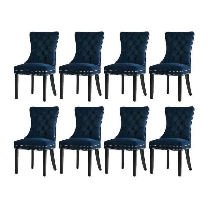 Oikiture 8x Velvet Dining Chairs Upholstered French Provincial Tufted Blue