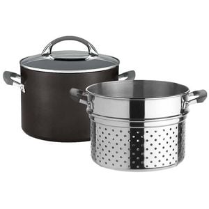 Anolon Endurance+ 24cm/7.6L Stockpot Kitchen Soup Pot w/ Pasta Insert/Lid Black