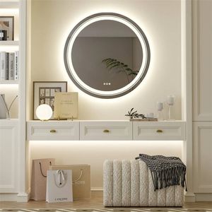 OAKORY 60cm Round LED Smart Bathroom Mirror Front and Backlit Anti-Fog Dimmable