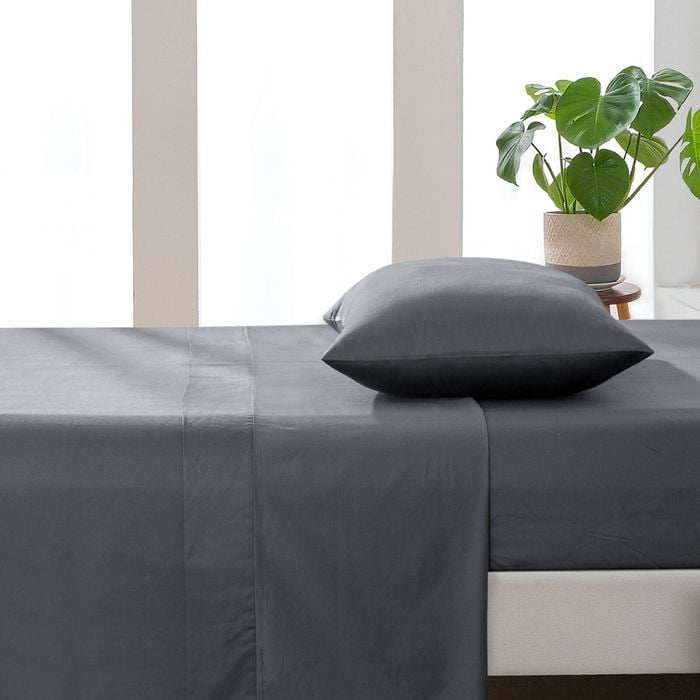 Essn 500tc Cotton Sateen Flat Sheet Charcoal -queen Bed