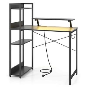 Costway Reversible Computer Desk Table RGB LED Remote USB-Black
