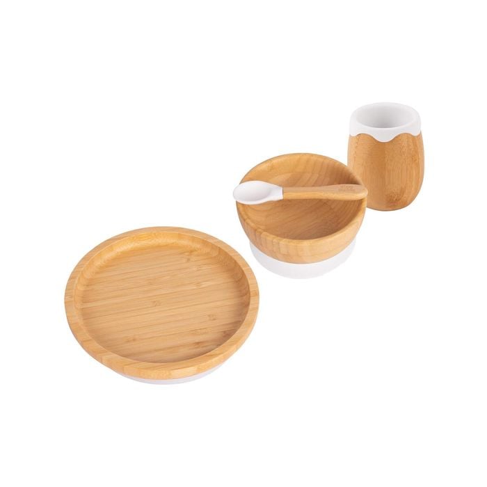 Tiny Dining 4pc Round Bamboo Suction Baby Feeding Set
