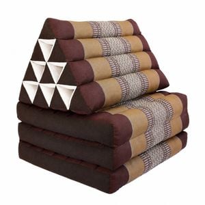 Large Thai Triangle Pillow - 3 Fold Floor Cushion | Handmade Thai Lounge Mat & Backrest - Brown