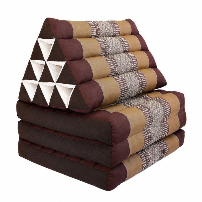 Large Thai Triangle Pillow - 3 Fold Floor Cushion | Handmade Thai Lounge Mat & Backrest - Brown