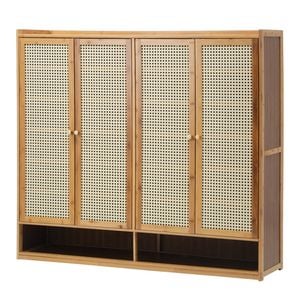 Oikiture Shoe Storage Cabinet Shoes Rack 4 Doors Rattan Brown