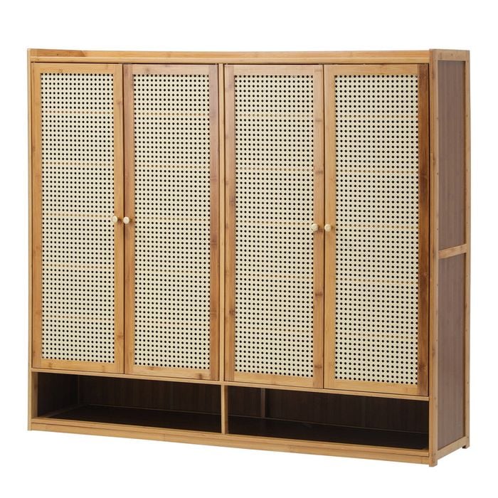 Oikiture Shoe Storage Cabinet Shoes Rack 4 Doors Rattan Brown