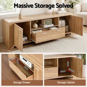 Homfurn 180cm Tv Unit – Entertainment Unit With Storage Drawer & Cabinets, Soft-close Hinges, Pine Finish, Fits 70" Tv