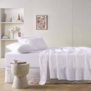 Vintage Design Homewares Queen White  French Linen Sheet Set