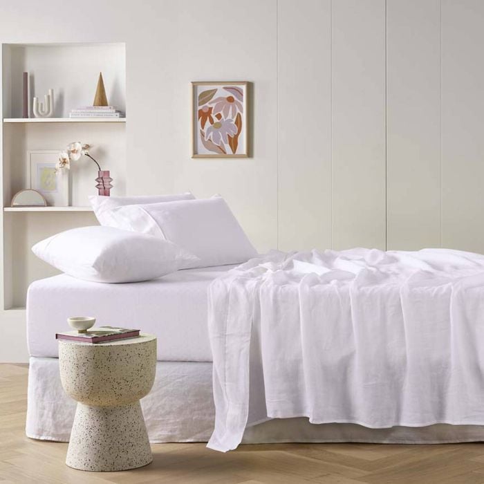 Vintage Design Homewares Queen White  French Linen Sheet Set