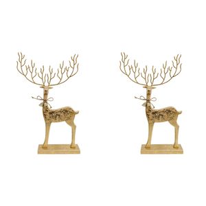 2PK LVD Wooden Mystical Reindeer Foil Home/Living Room Xmas Decor 22x37cm Gold