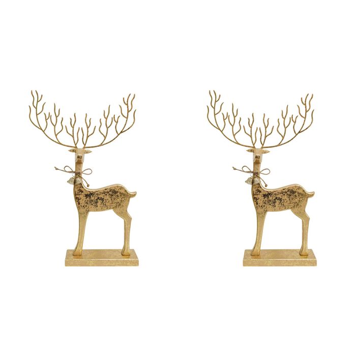 2PK LVD Wooden Mystical Reindeer Foil Home/Living Room Xmas Decor 22x37cm Gold