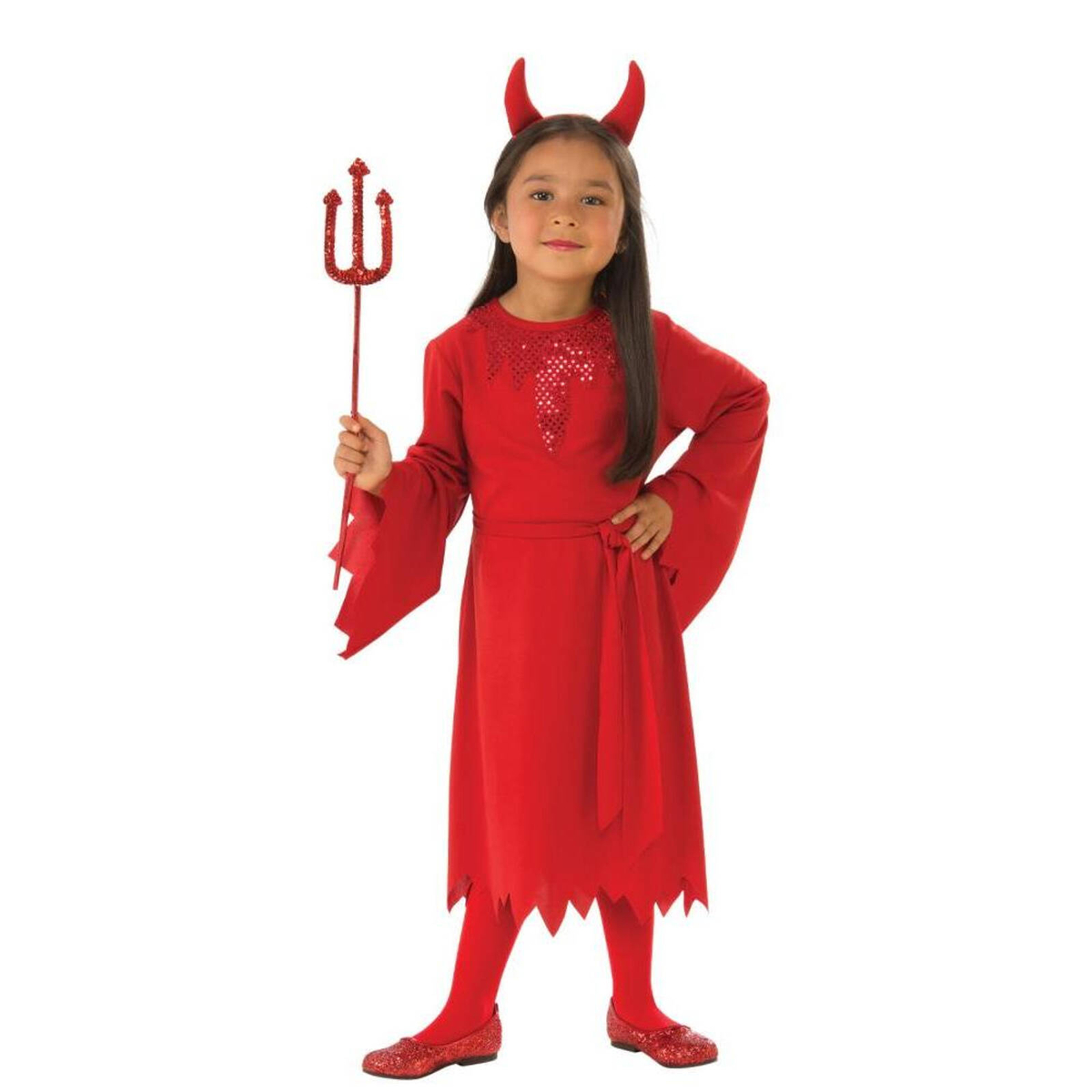 Rubie's Red Devil Girls Halloween Costume with Jaggered Sleeve Dress ...